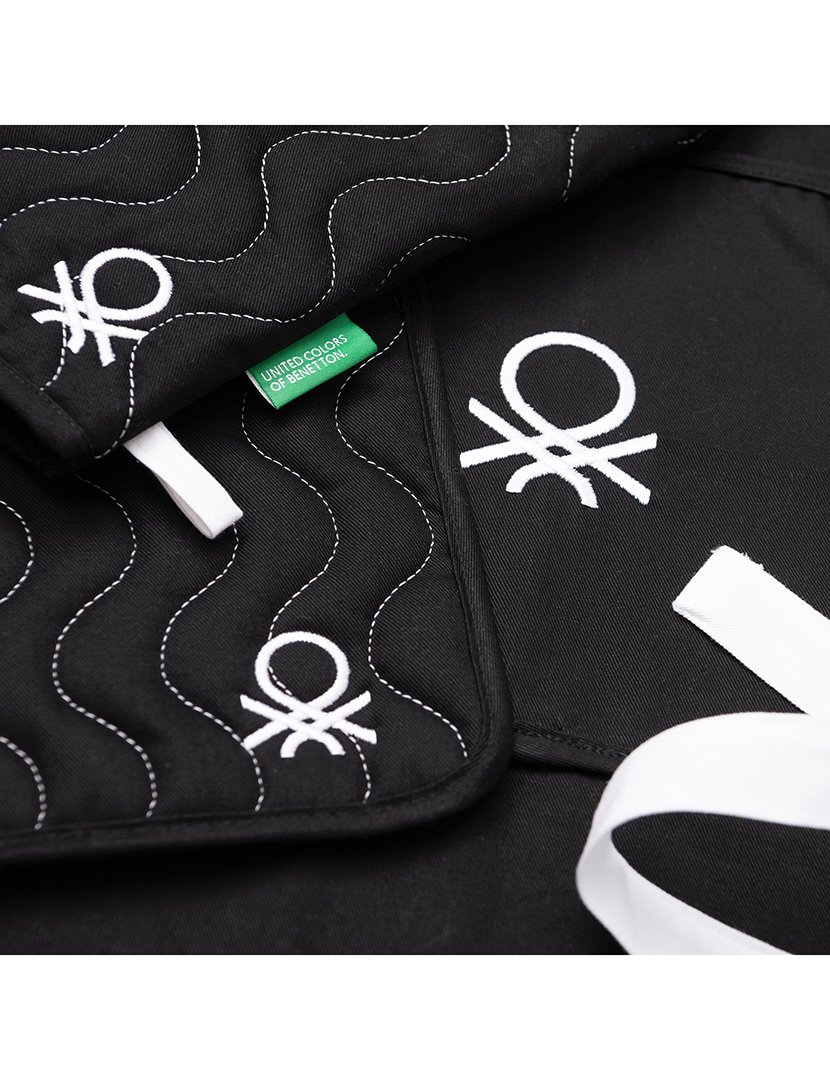 Conjunto Avental + Luvas Cozinha Preto/Branco