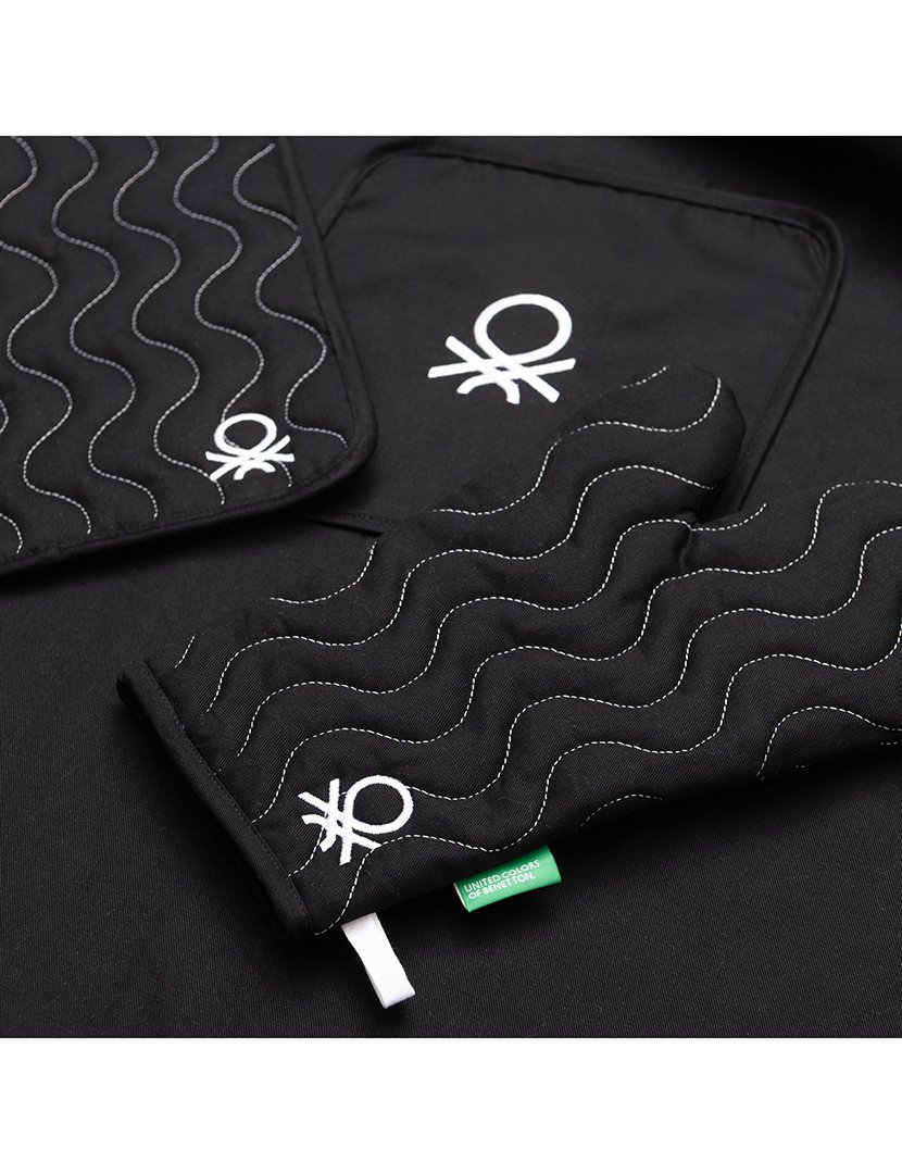 Conjunto Avental + Luvas Cozinha Preto/Branco