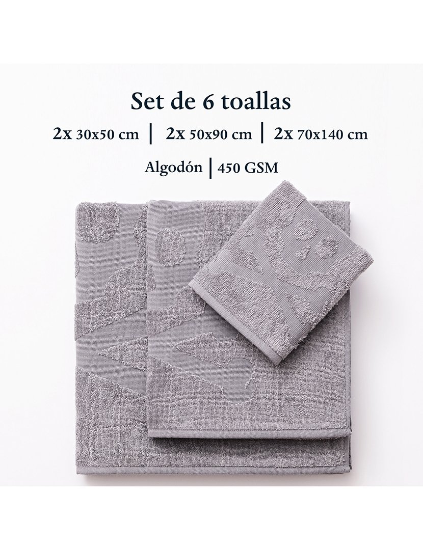 Conjunto de 6 toalhas de banho Cinzento