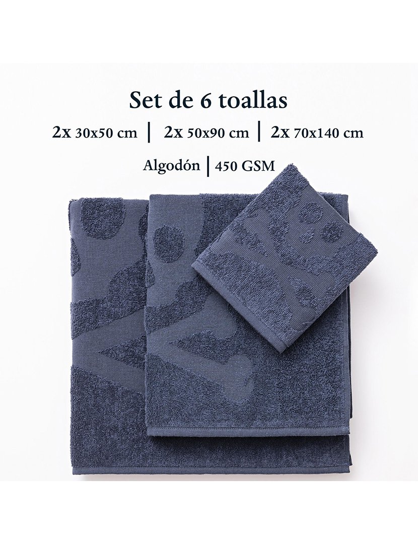 Conjunto de 6 toalhas de banho azul