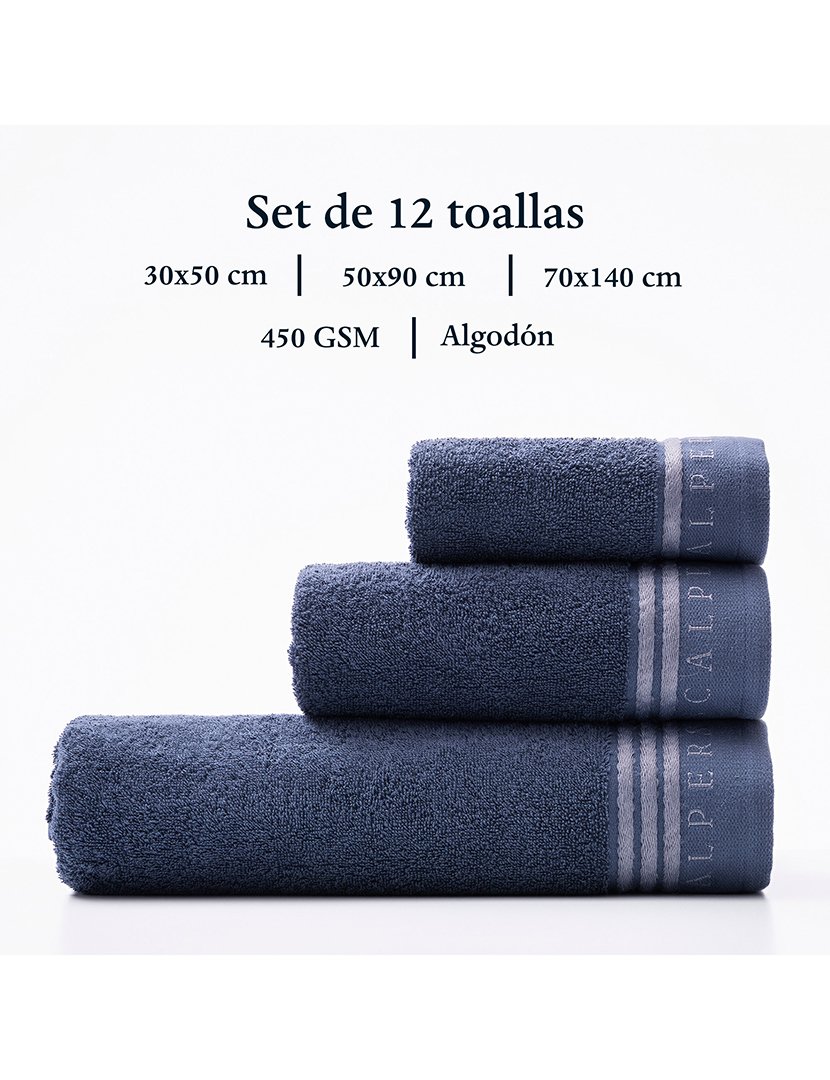 Conjunto de 4 jogos de 3 toalhas Branco Azul e Cinzento