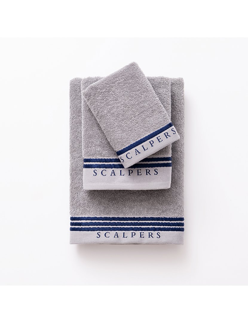 Conjunto de 4 jogos de 3 toalhas Branco Azul e Cinzento