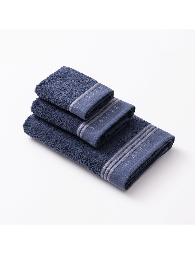 Conjunto de 4 jogos de 3 toalhas Branco Azul e Cinzento