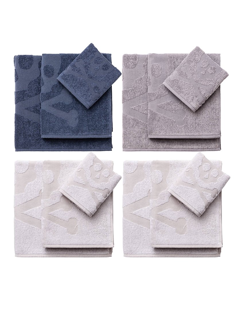 Conjunto de 4 conjuntos de 3 toalhas com estampa de caveira Branco Azul e Cinzento