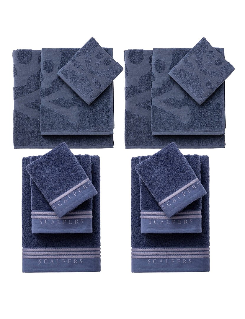 Conjunto de 4 jogos de 3 toalhas azul-marinho