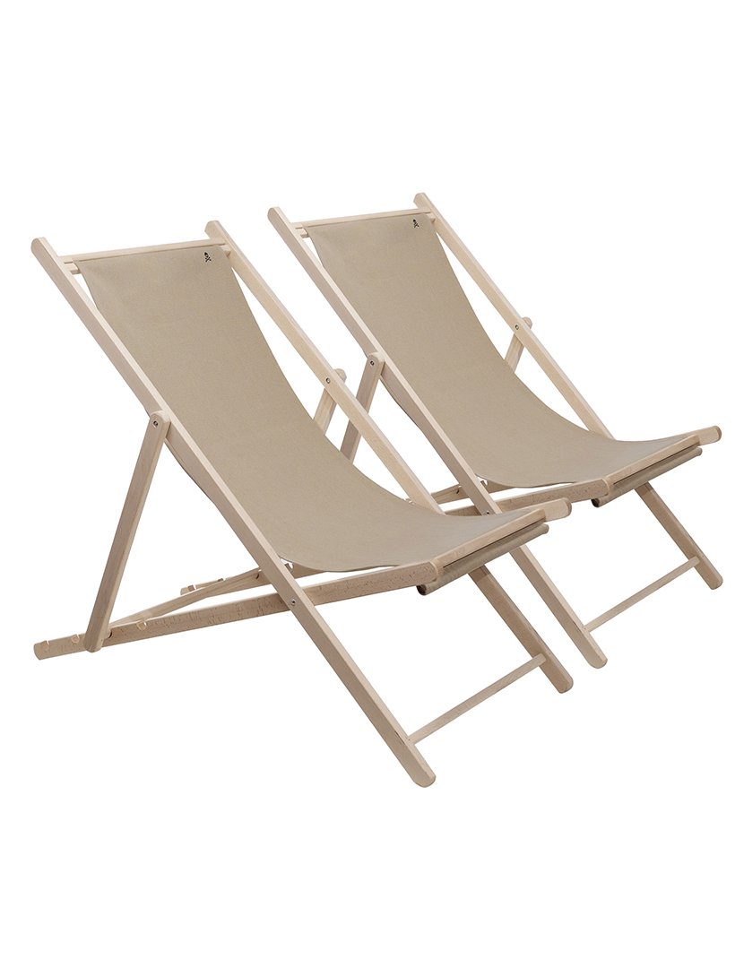 Conjunto de 2 redes dobráveis em madeira de faia sem estrutura de braços sem verniz cambistas de lona cor pedra