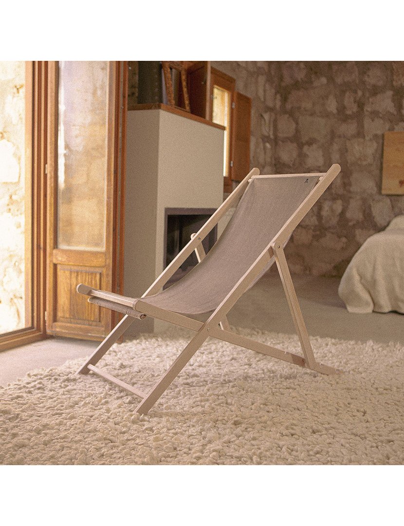 Conjunto de 2 redes dobráveis em madeira de faia sem estrutura de braços sem verniz cambistas de lona cor pedra