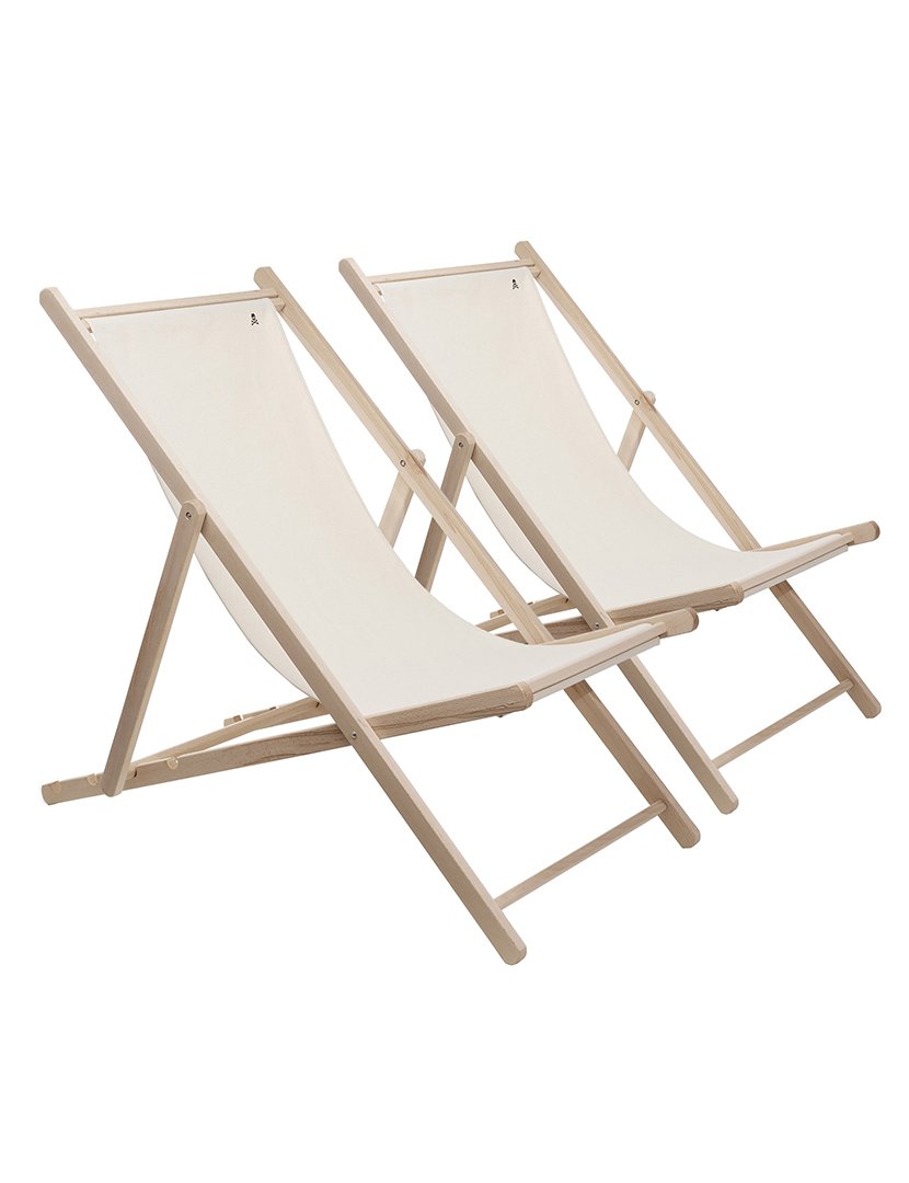 Conjunto de 2 redes dobráveis em madeira de faia sem estrutura de braços sem verniz cambistas de lona crua