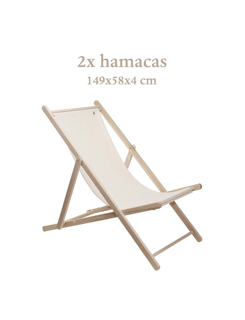 Conjunto de 2 redes dobráveis em madeira de faia sem estrutura de braços sem verniz cambistas de lona crua