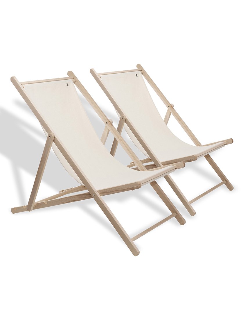 Conjunto de 2 redes dobráveis em madeira de faia sem estrutura de braços sem verniz cambistas de lona crua