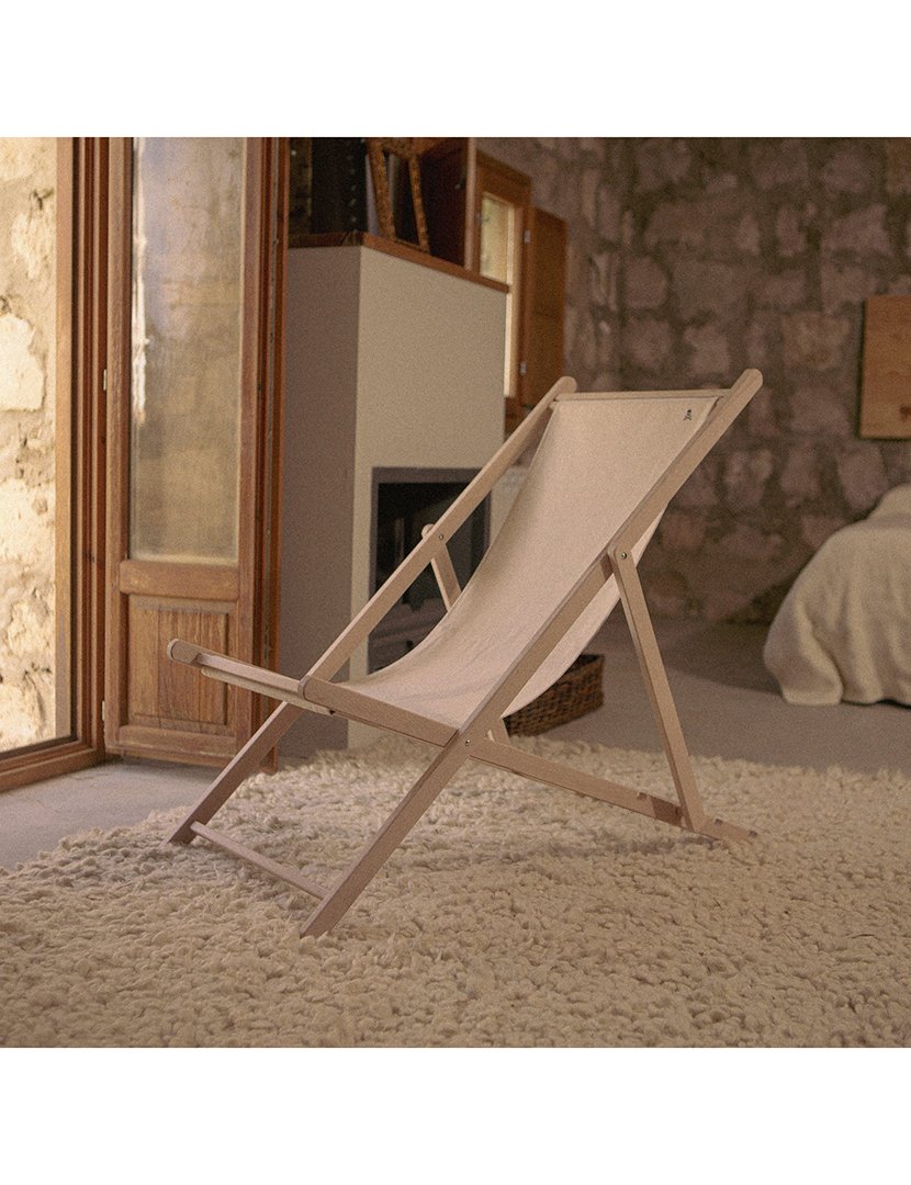 Conjunto de 2 redes dobráveis em madeira de faia sem estrutura de braços sem verniz cambistas de lona crua