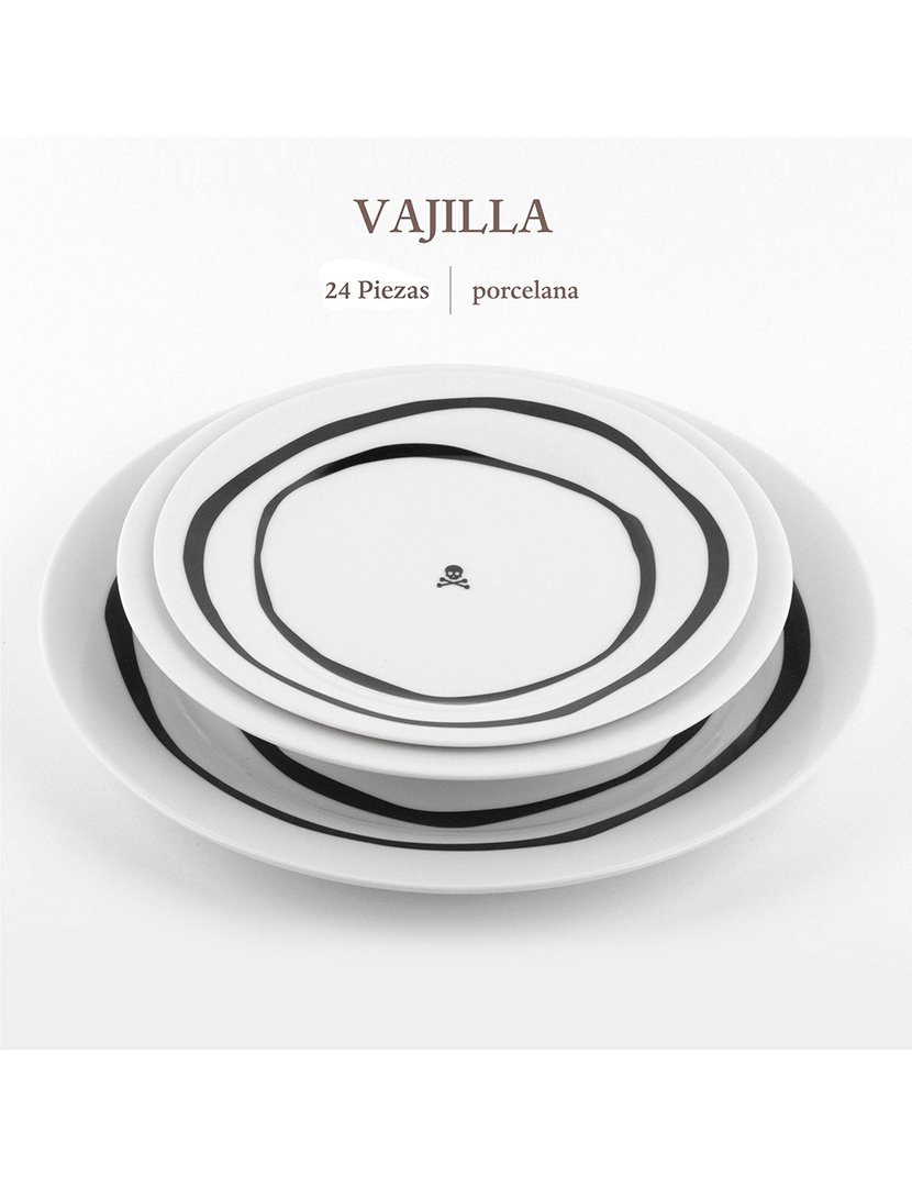 Conjunto Loiça 24 peças Preto/Branco 