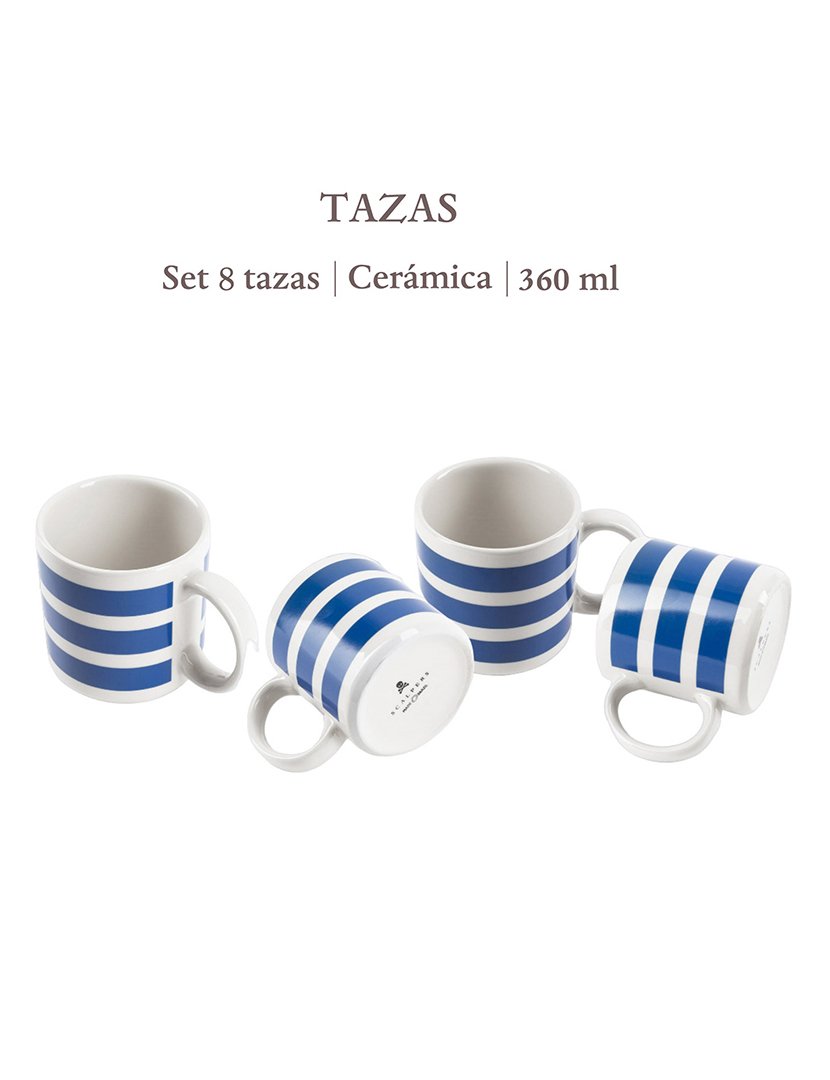 Conjunto 8 Chávenas Riscas 36cl azul