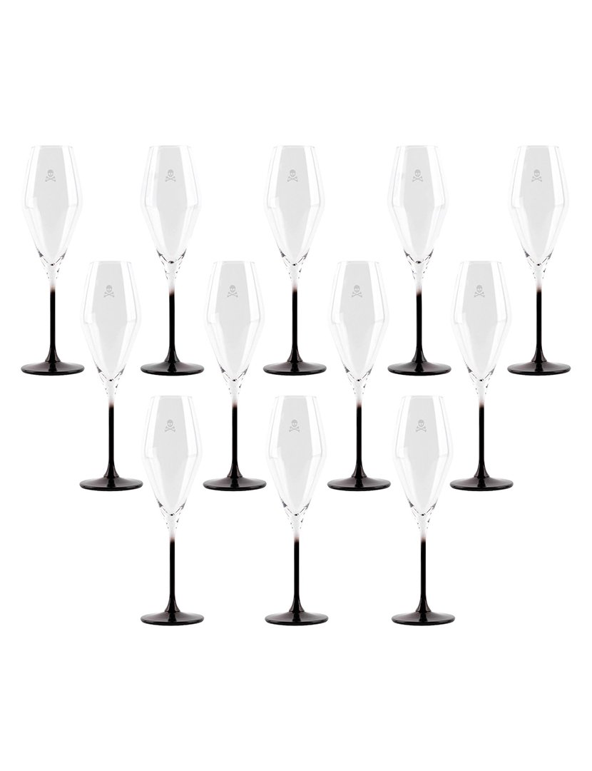Conjunto 12 taças de champanhe caveira cristal 182ml