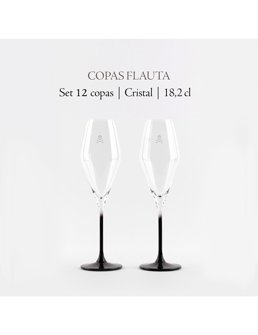 Conjunto 12 taças de champanhe caveira cristal 182ml