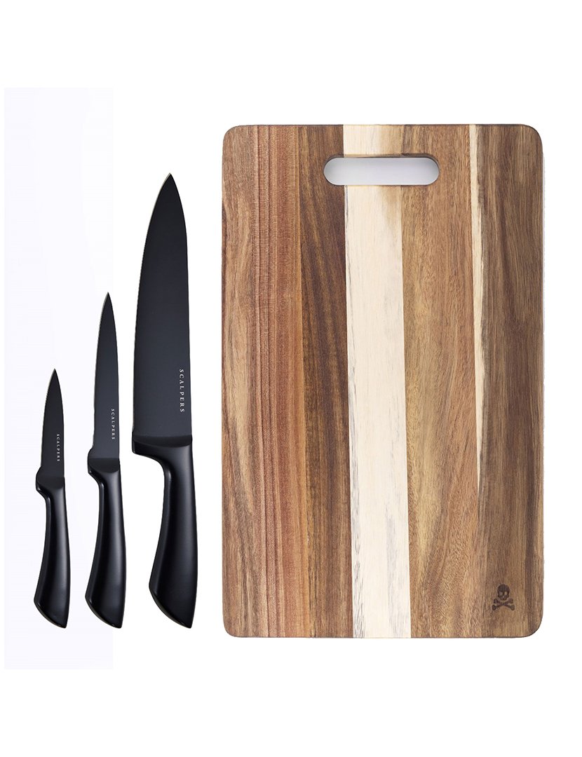 Conjunto tábua cortar + 3 facas carne