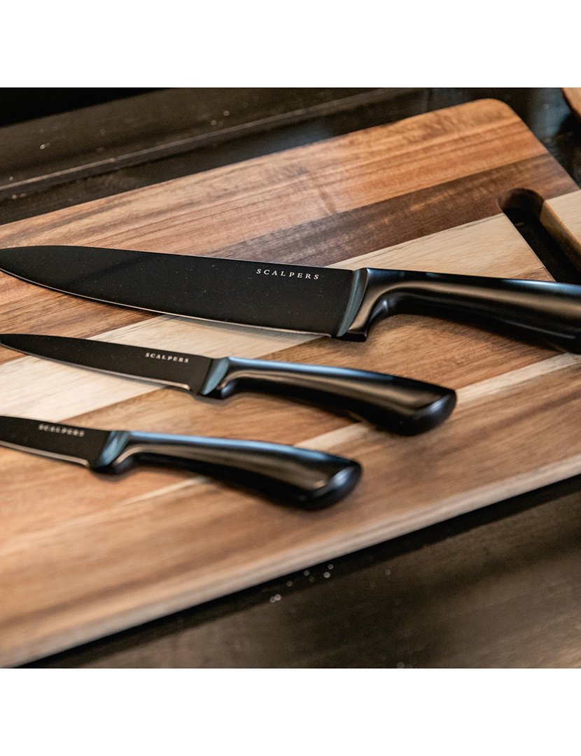 Conjunto tábua cortar + 3 facas carne