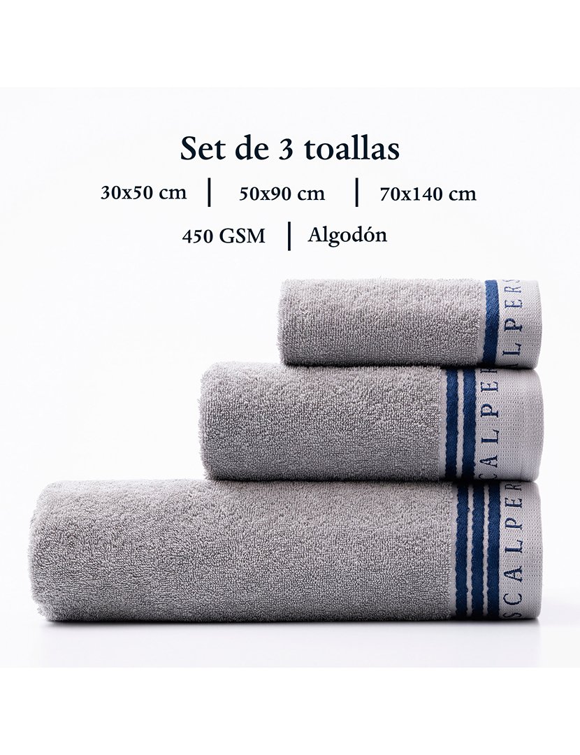 Conjunto de toalhas de banho (30x50cm + 50x90cm + 70x140cm) Cinzento/Azul