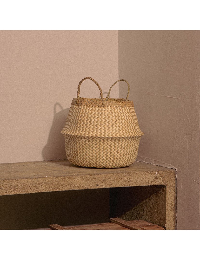 Cesto dobrável natural e branco