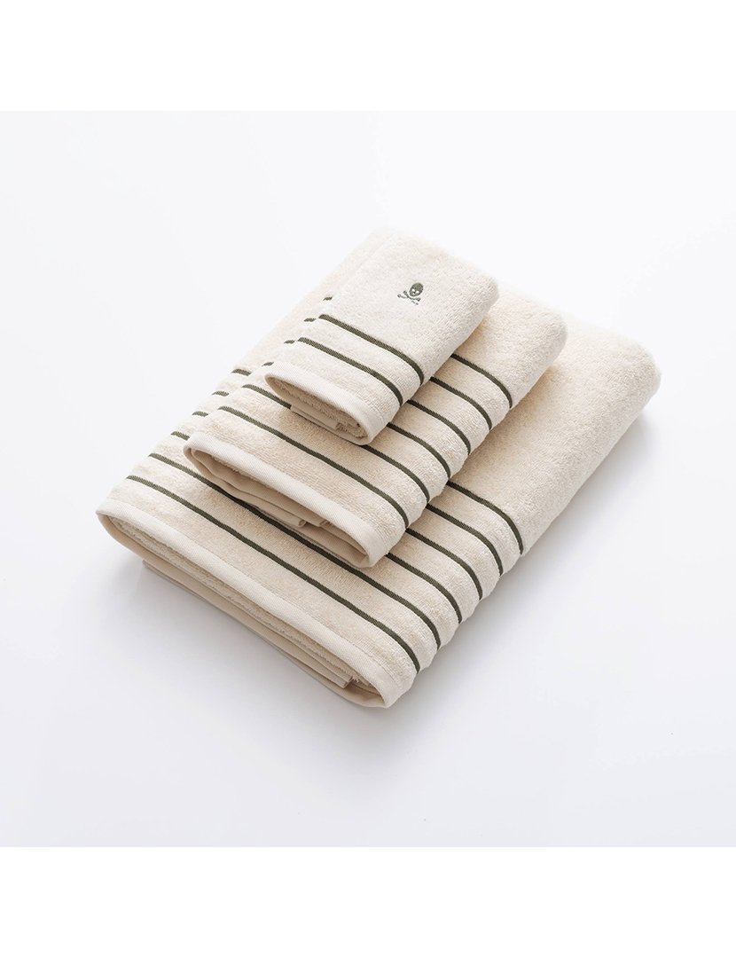 Toalha de Mãos Bege Riscas Verdes 30x50 cm 