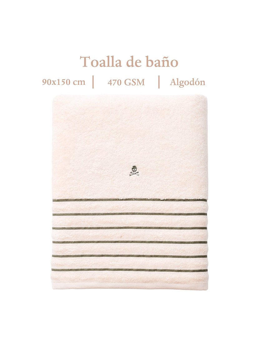 Toalha de Banho Bege Riscas verdes 90x150 cm 