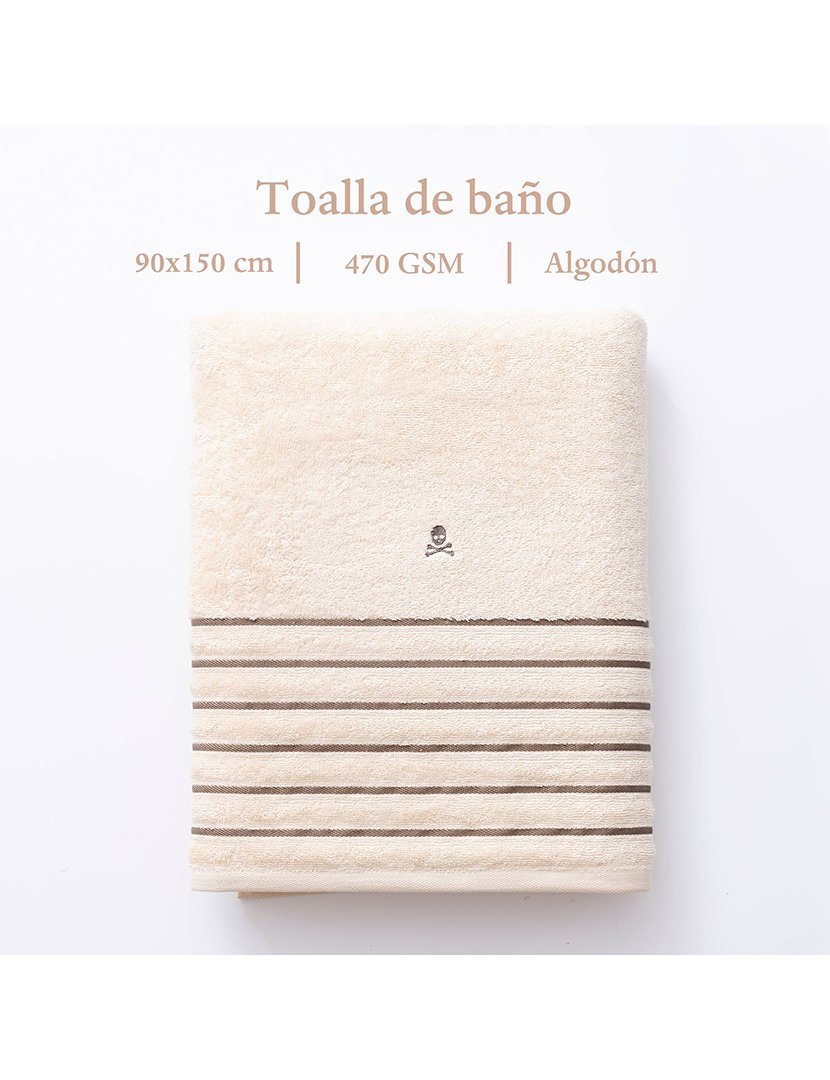 Toalha de Banho Bege Riscas Castanho 90x150 cm 