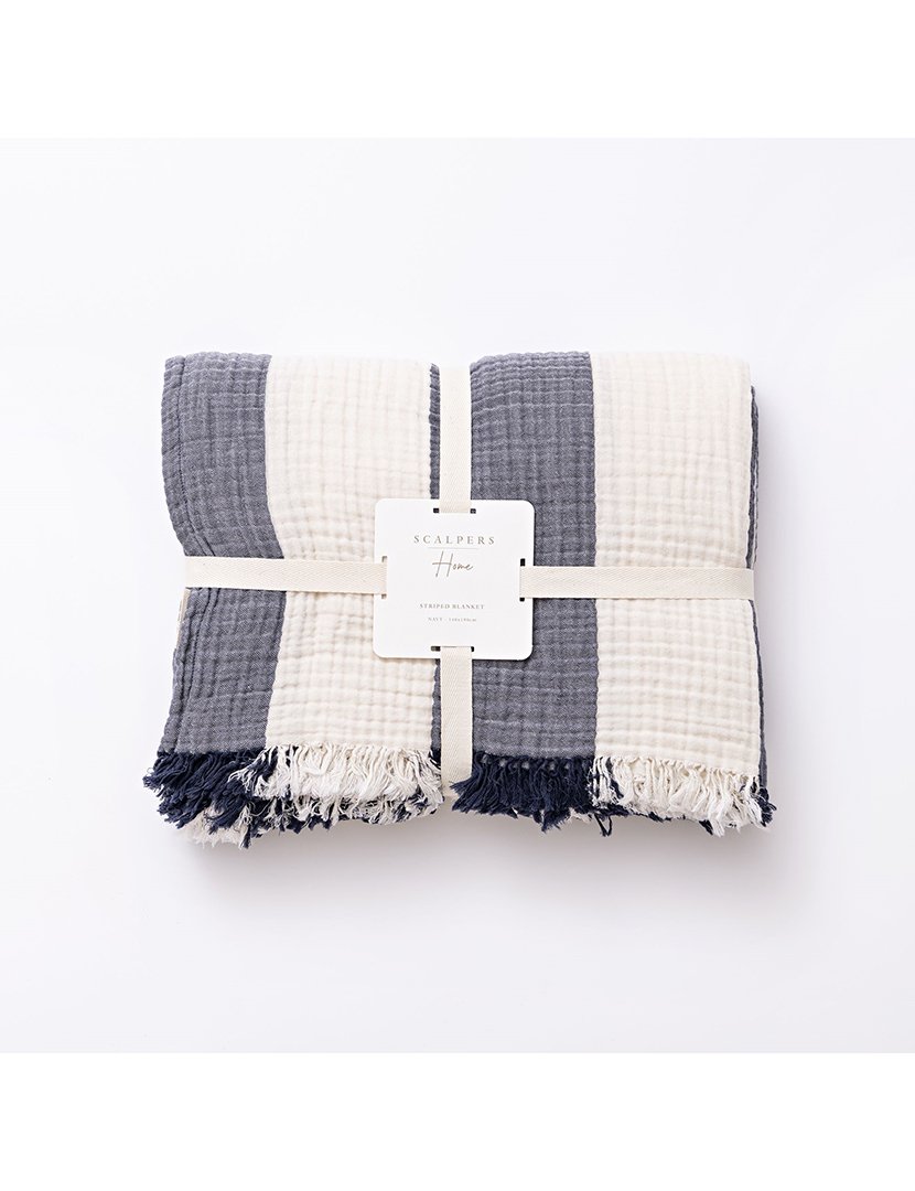 Manta Listrada 140x190 cm Azul Marinho