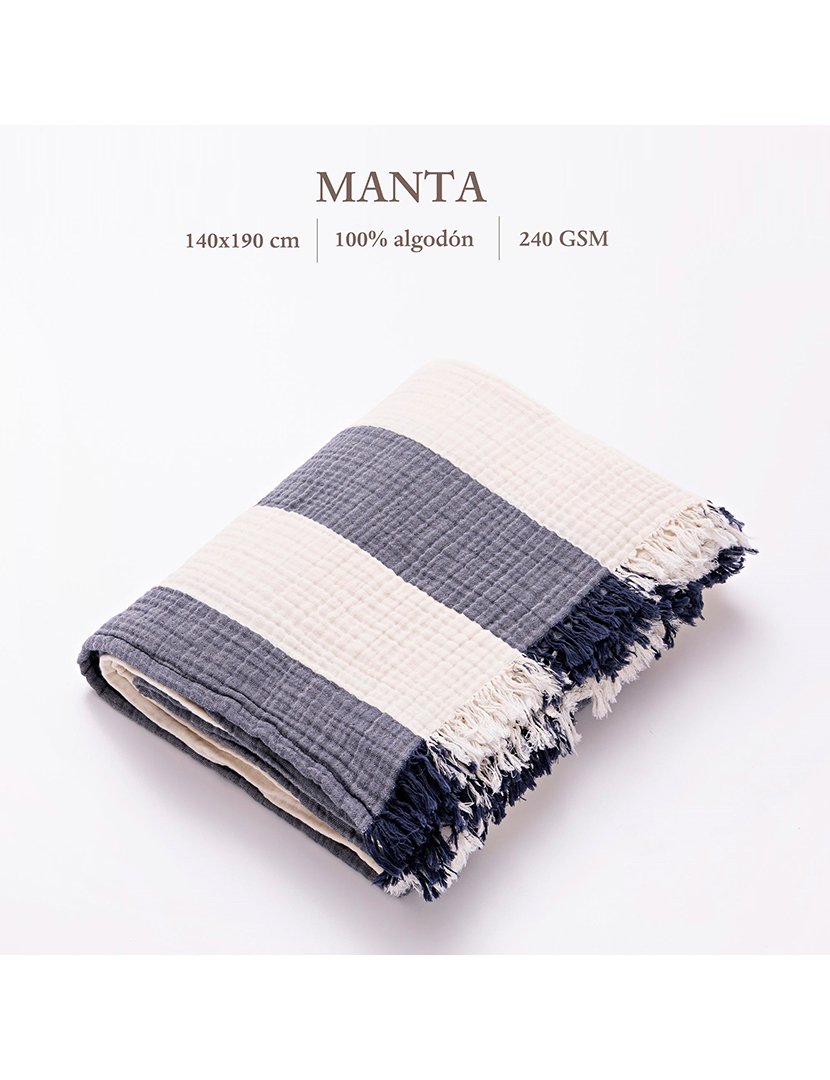 Manta Listrada 140x190 cm Azul Marinho