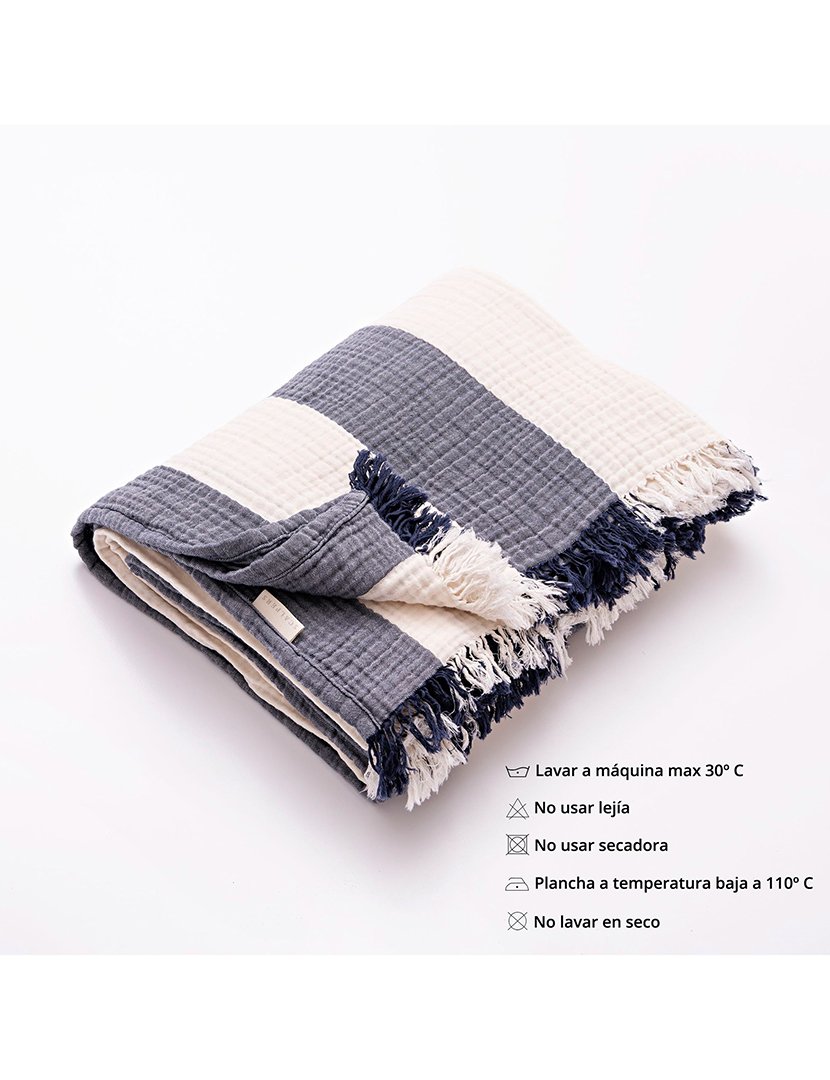 Manta Listrada 140x190 cm Azul Marinho