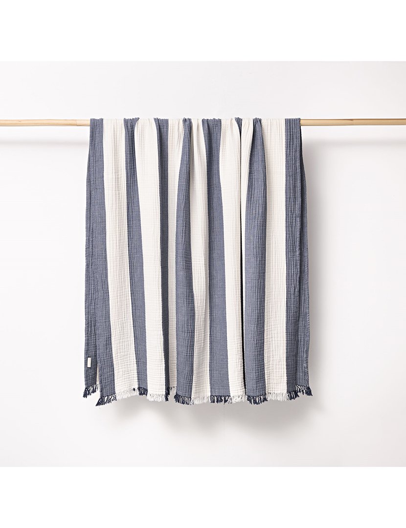 Manta Listrada 140x190 cm Azul Marinho