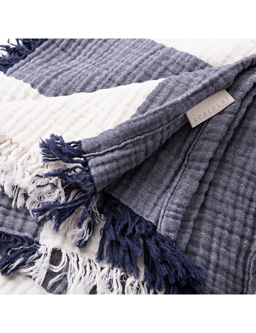 Manta Listrada 140x190 cm Azul Marinho