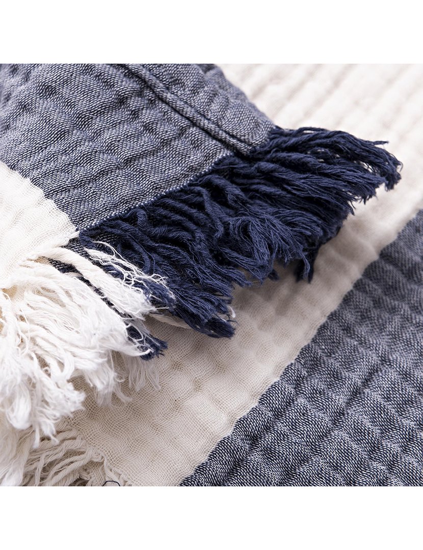 Manta Listrada 140x190 cm Azul Marinho