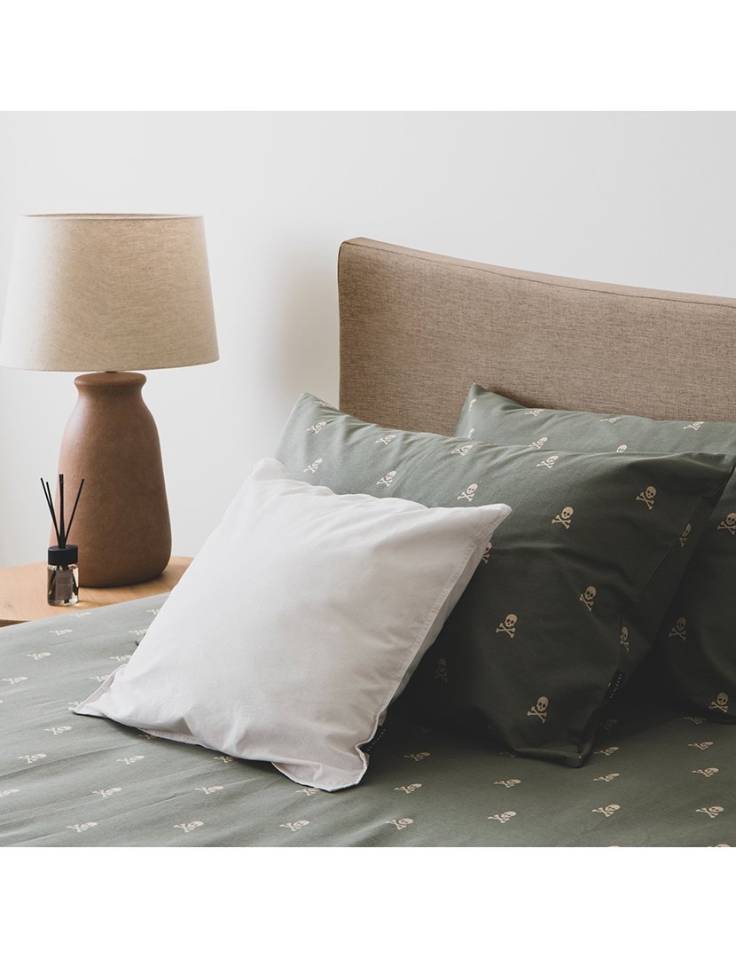 Conjunto Cama - capa de edredon + 2 fronhas para almofadas Verde/Castanho