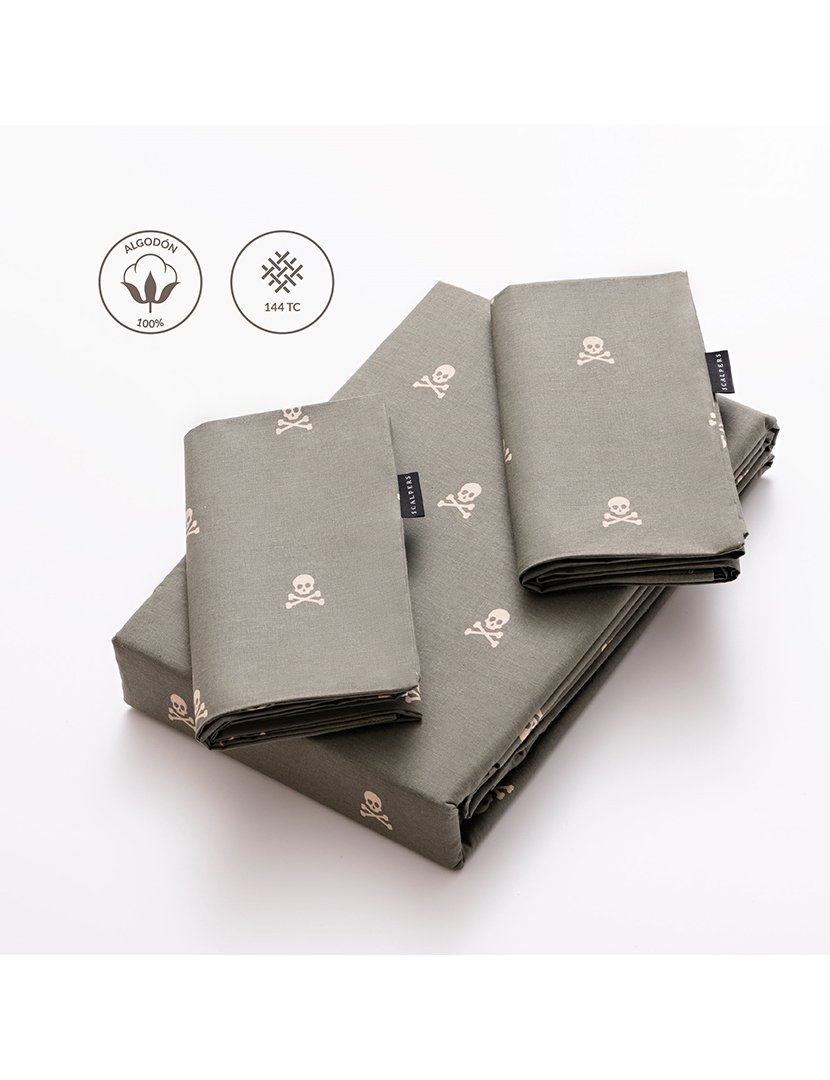 Conjunto Cama - capa de edredon + 2 fronhas para almofadas Verde/Castanho