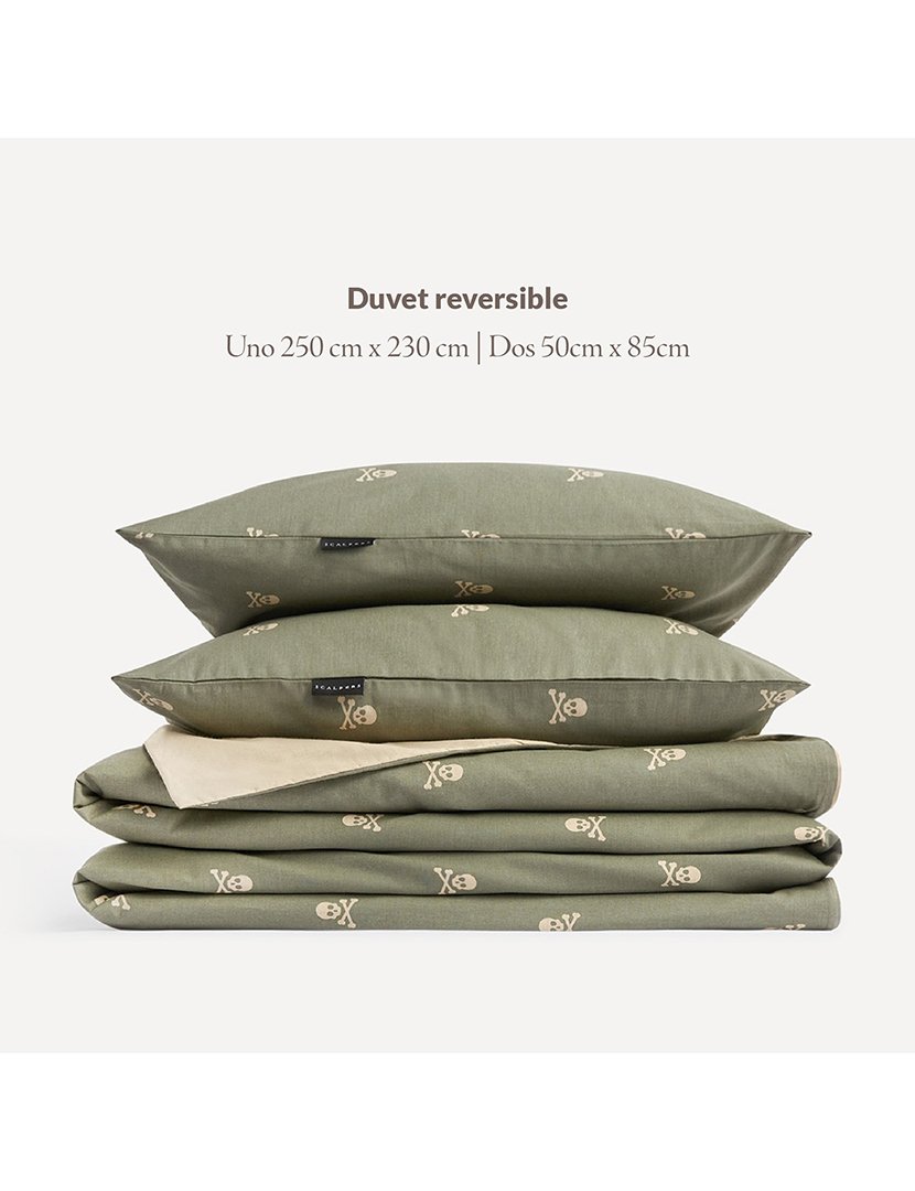 Conjunto Cama - capa de edredon + 2 fronhas para almofadas Verde/Castanho