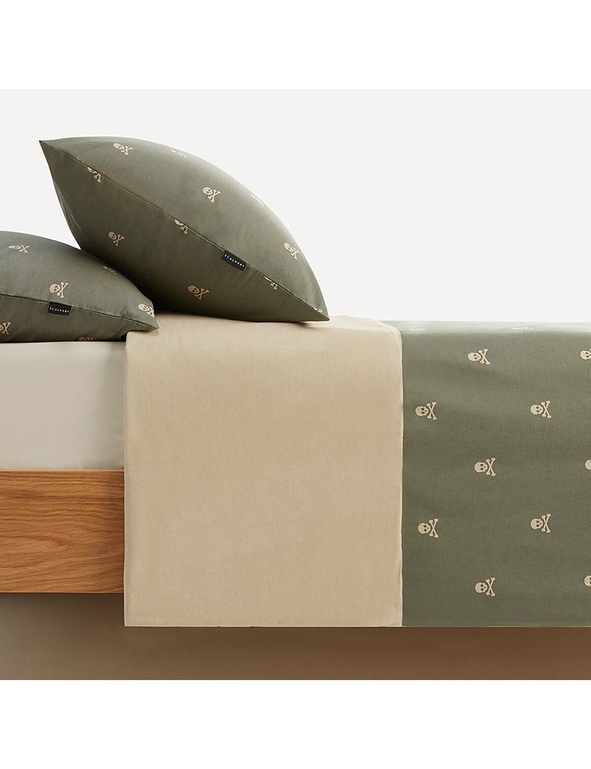 Conjunto Cama - capa de edredon + 2 fronhas para almofadas Verde/Castanho