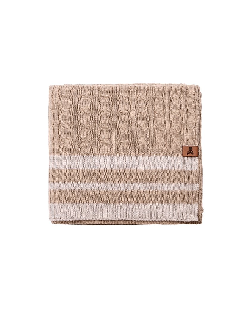 Manta Tricô Trançado 140x190 cm Listras Castanho/Bege