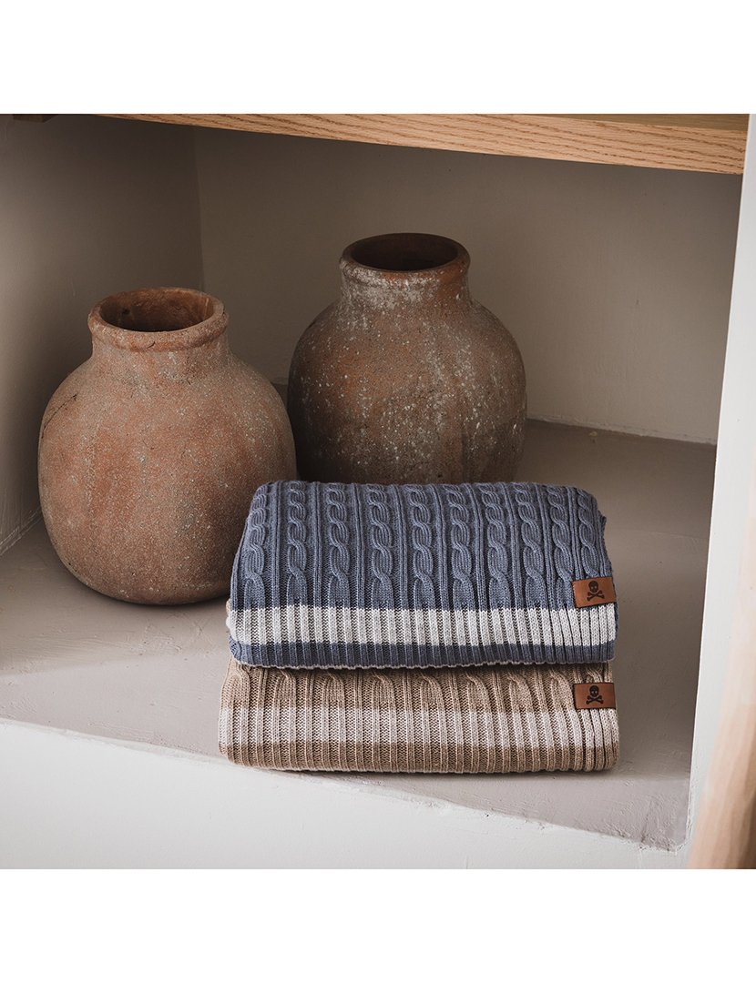 Manta Tricô Trançado 140x190 cm Listras Castanho/Bege