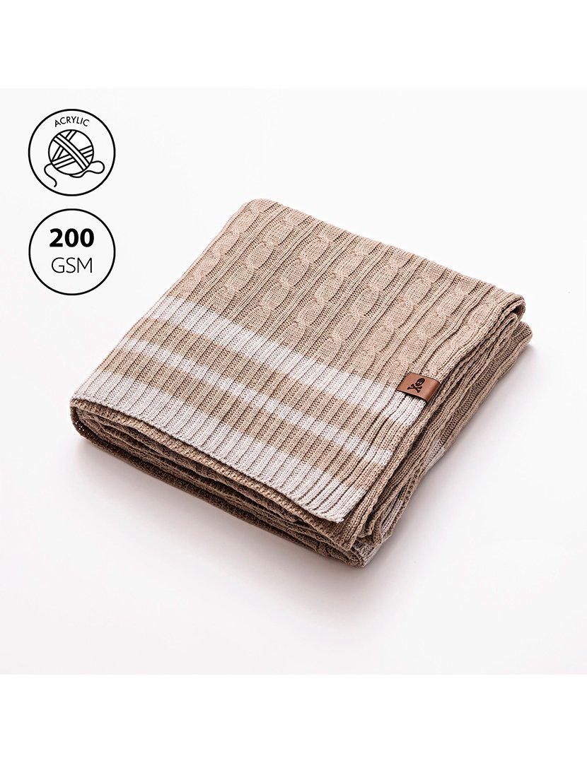 Manta Tricô Trançado 140x190 cm Listras Castanho/Bege