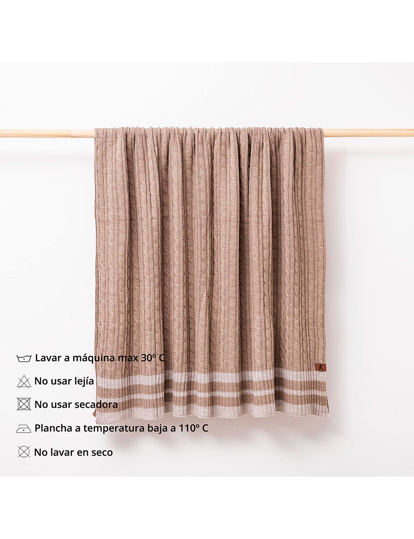 Manta Tricô Trançado 140x190 cm Listras Castanho/Bege