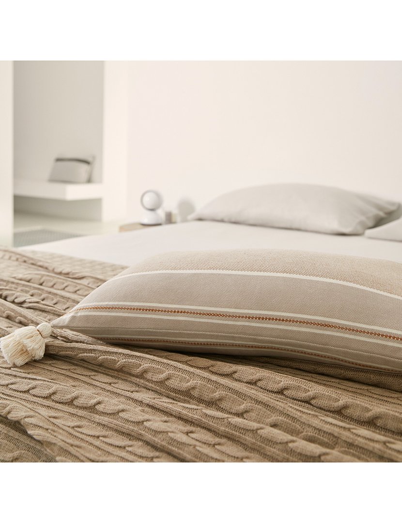 Manta Tricô Trançado 140x190 cm Listras Castanho/Bege