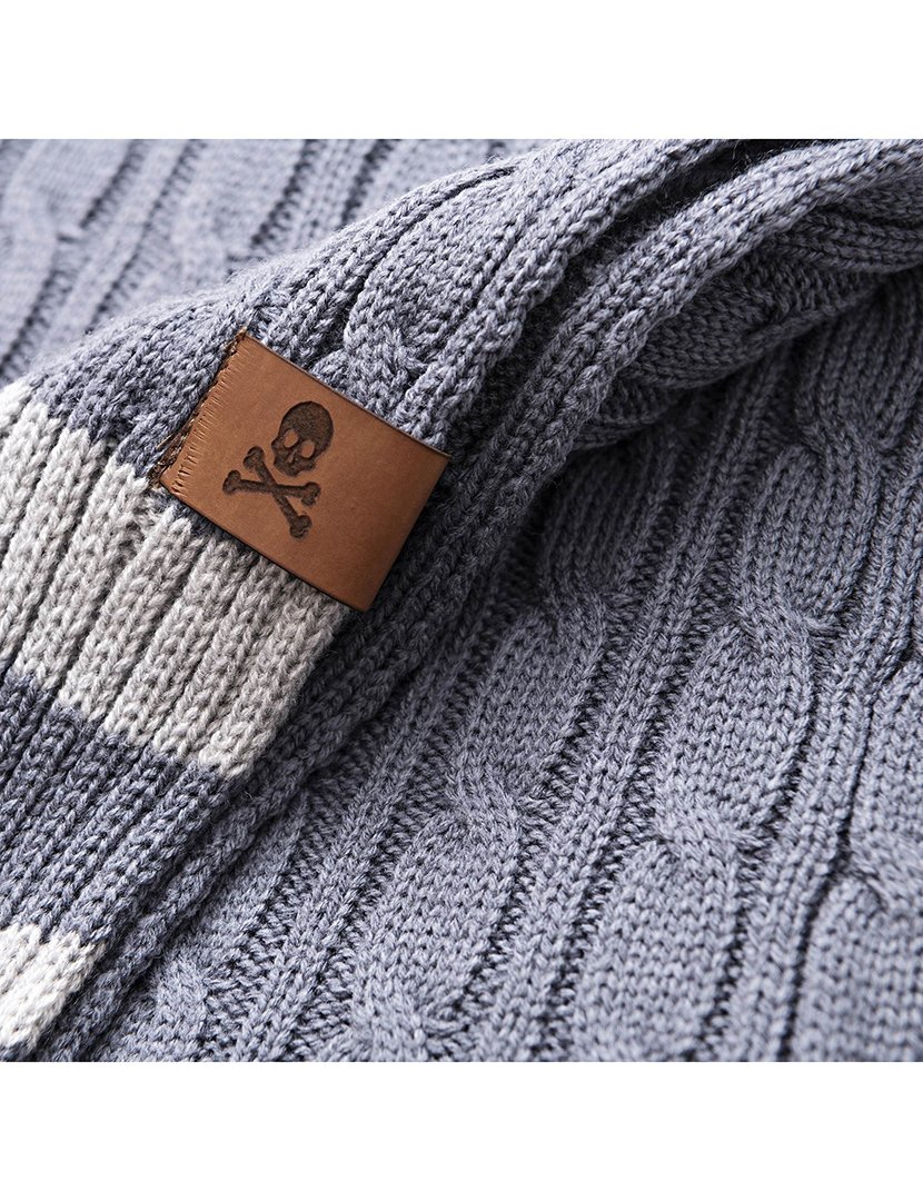 Manta Tricô Trançado 140x190 cm Listras Azul/Cinzento