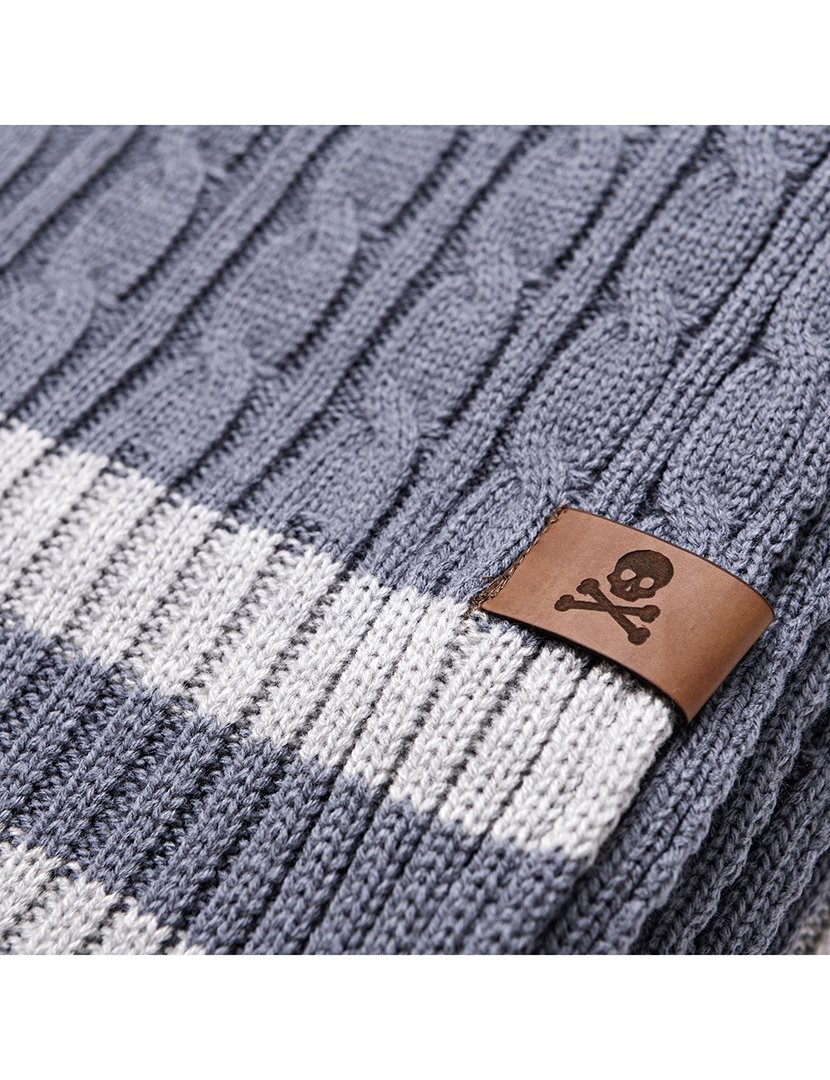 Manta Tricô Trançado 140x190 cm Listras Azul/Cinzento