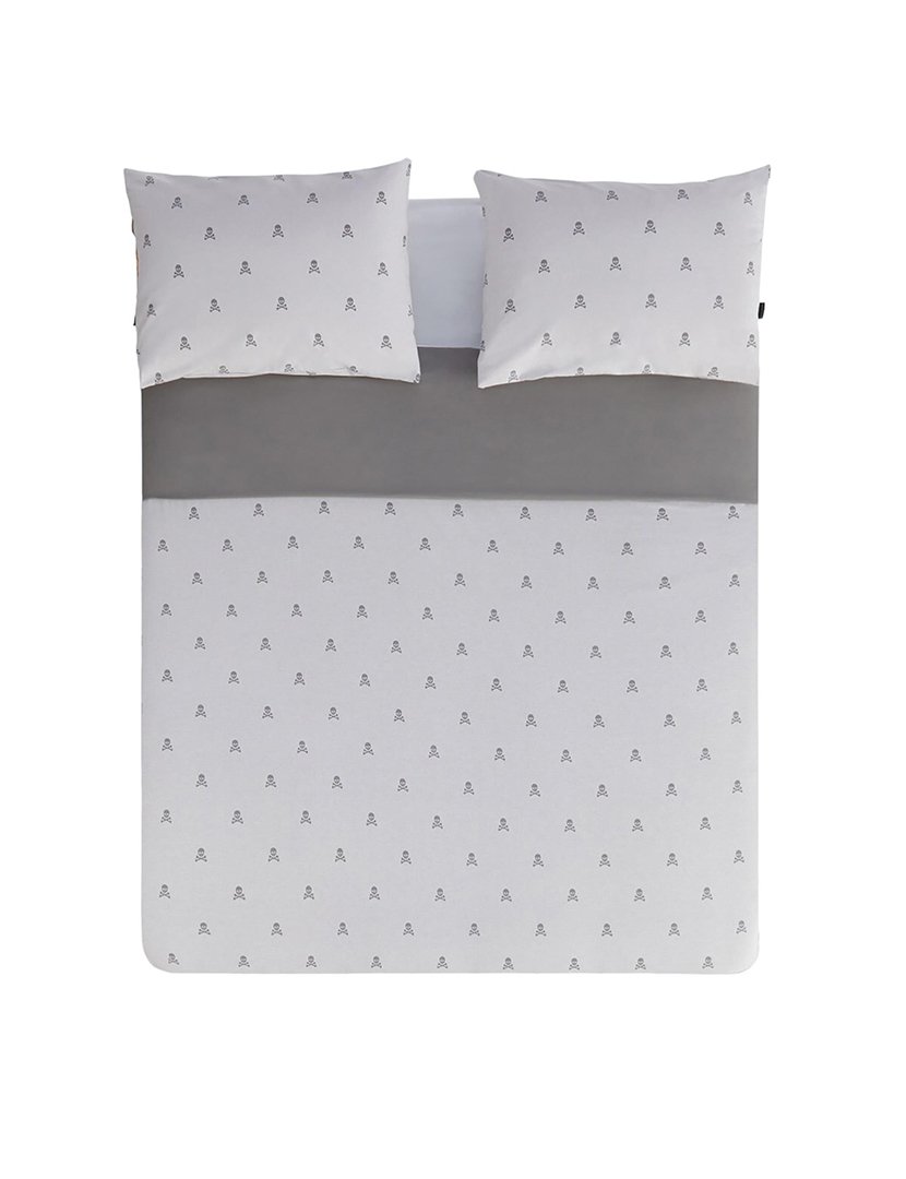 Conjunto Cama 240x220 cm - capa de edredon + 2 fronhas Caveiras Cinzento