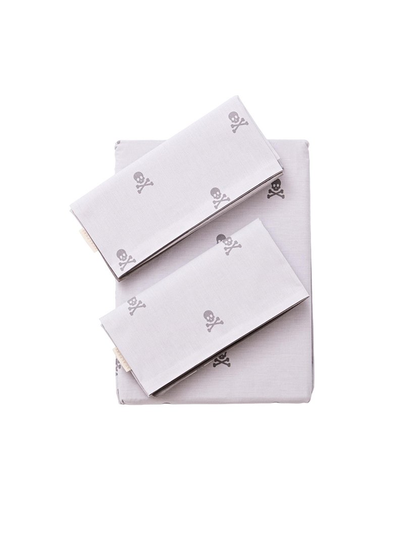 Conjunto Cama 260x240 cm - capa de edredon + 2 fronhas Caveiras Cinzento