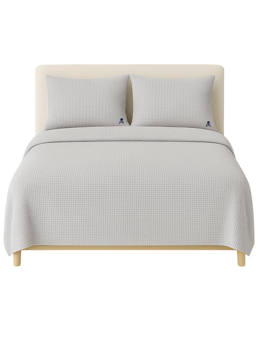 Conjunto Cama Waffle 260x240 cm - capa de edredon + 2 fronhas Cinzento