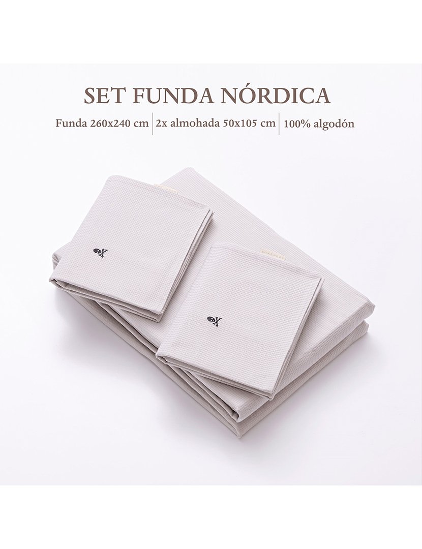 Conjunto Cama Waffle 260x240 cm - capa de edredon + 2 fronhas Cinzento