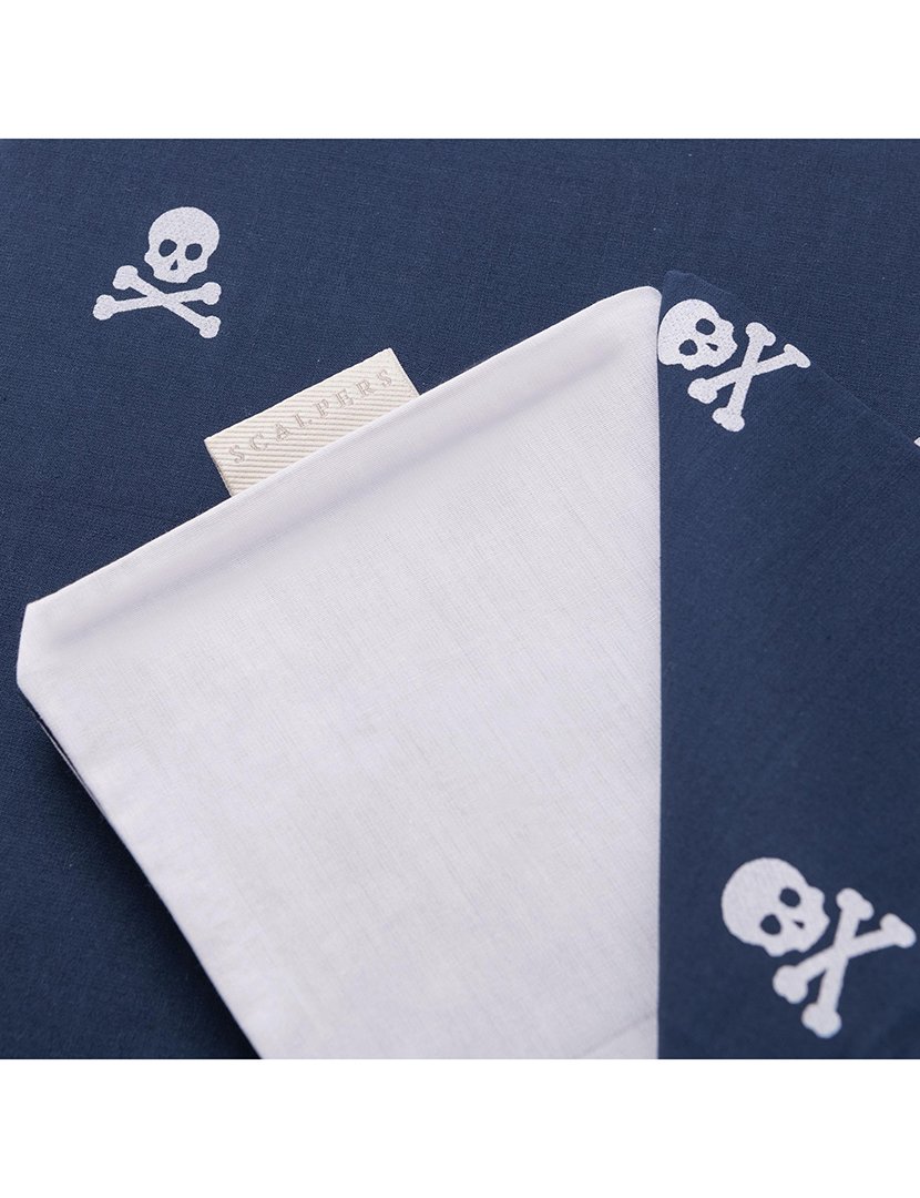 Conjunto Cama 260x240 cm - capa de edredon + 2 fronhas caveiras Azul Marinho