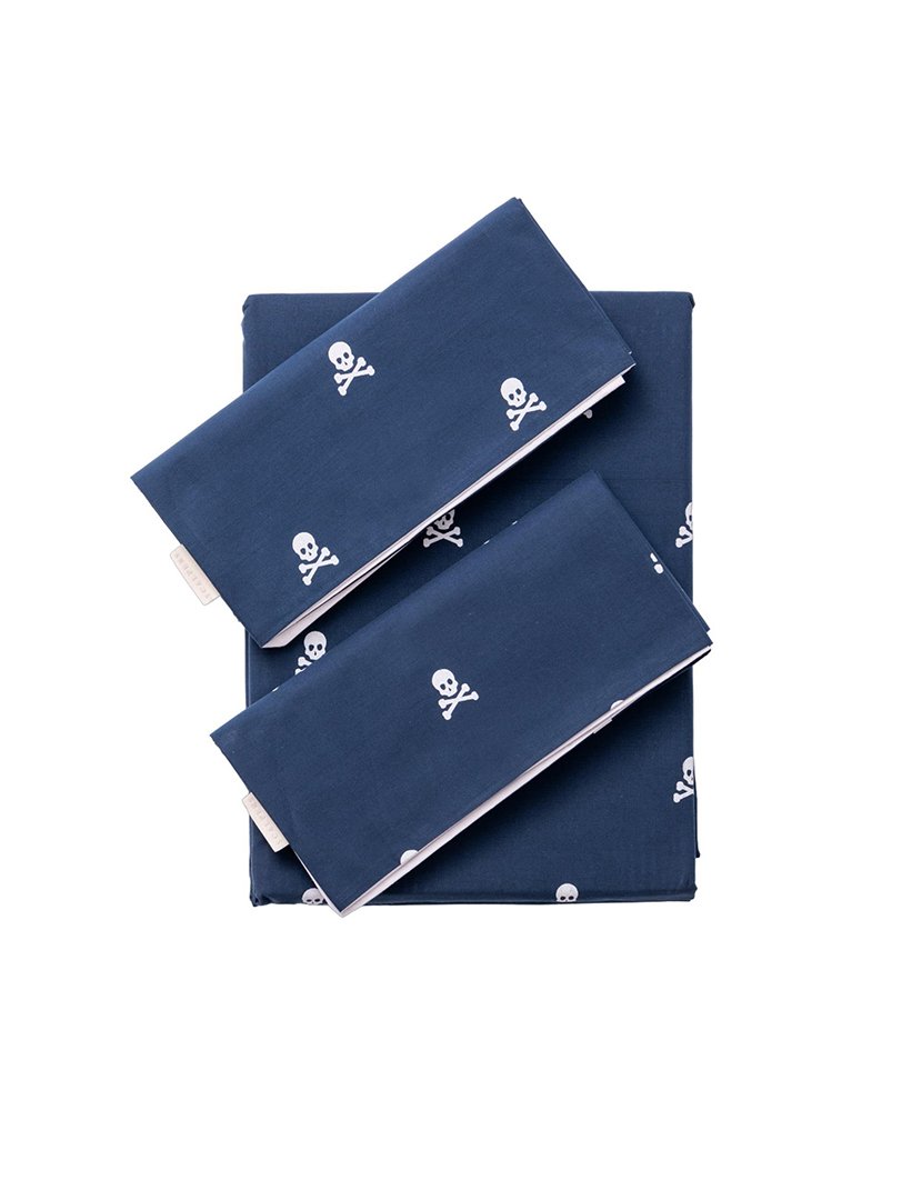 Conjunto Cama 260x240 cm - capa de edredon + 2 fronhas caveiras Azul Marinho