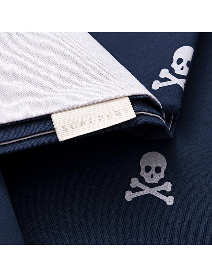 Conjunto Cama 260x240 cm - capa de edredon + 2 fronhas caveiras Azul Marinho